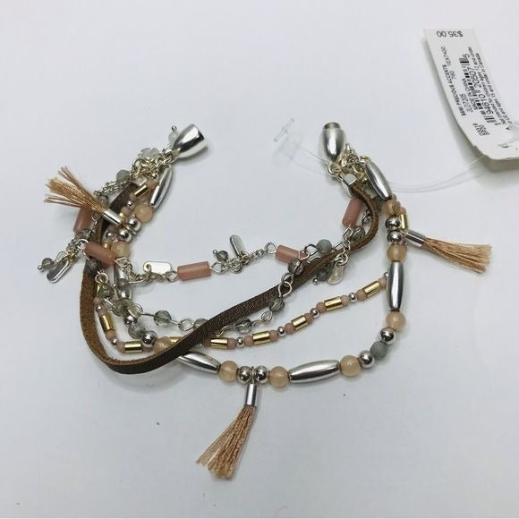 *NEW* LUCKY BRAND Semi Precious Accents Silver Pink Beaded Bracelet