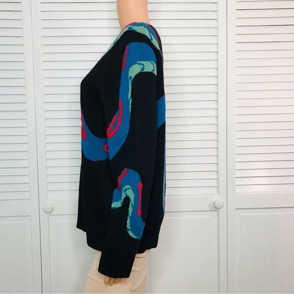 RAG & BONE Black Cashmere Snake Embroidered Sweater Size S