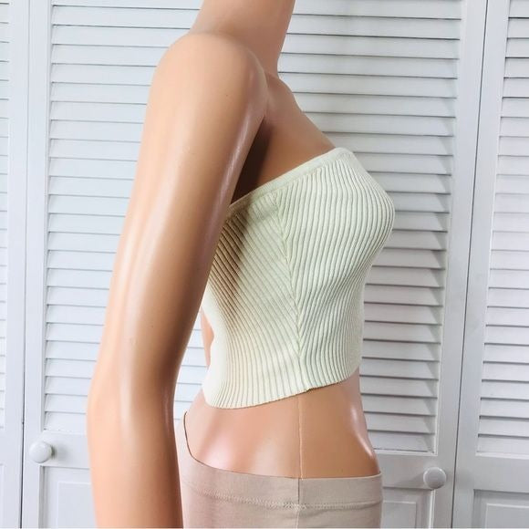 *NEW* LPA Beige Knit Sweetheart Strapless Crop Top