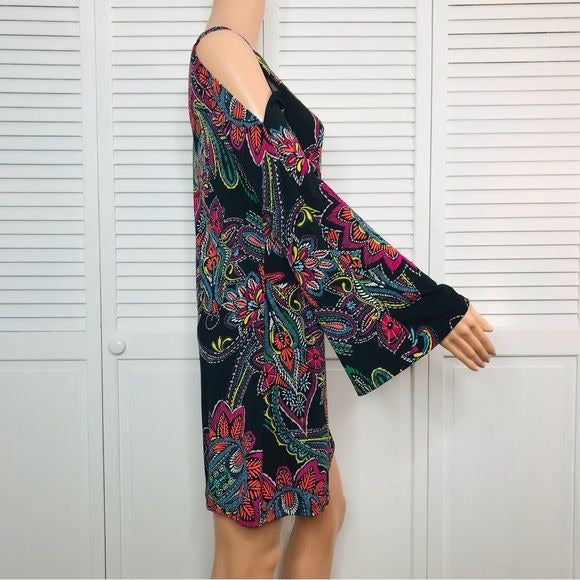 TRINA TURK Cold Shoulder Multicolor Mini Dress Size M