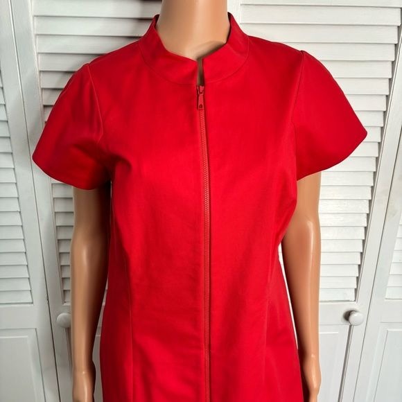 LAFAYETTE 148 Red Brenda Mandarin Collar Short Sleeve Sheath Dress Size 10