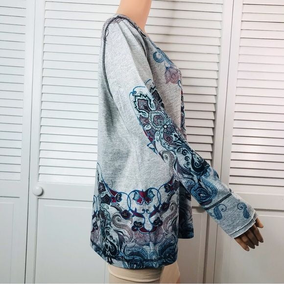 LIVE AND LET LIVE Gray Embellished Lightweight V-Neck Sweater Size 2X