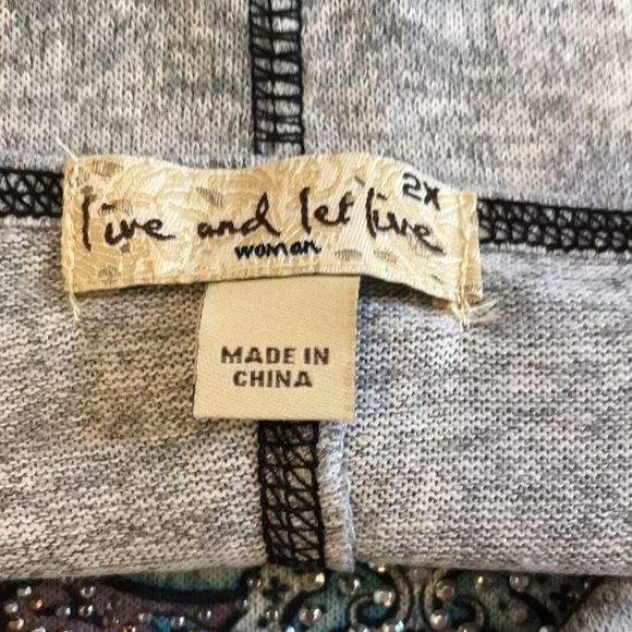 LIVE AND LET LIVE Gray Embellished Lightweight V-Neck Sweater Size 2X