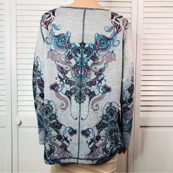 LIVE AND LET LIVE Gray Embellished Lightweight V-Neck Sweater Size 2X
