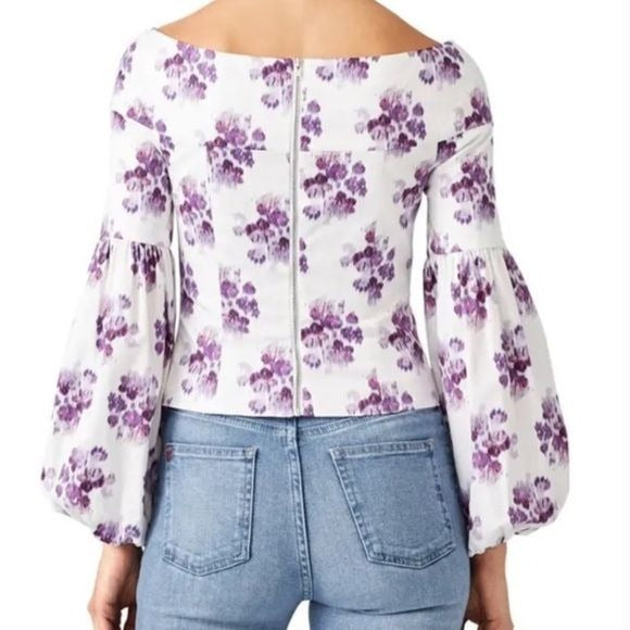 AMUR Shanae White Purple Floral Ikat Blouse Size Small