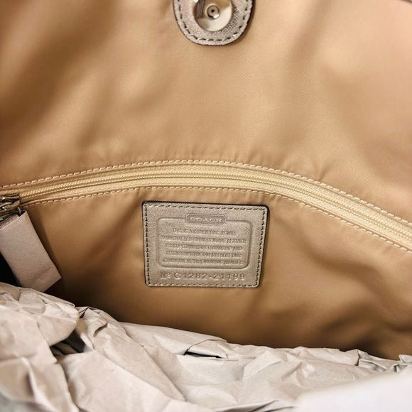 *NEW* COACH Silver Metallic Poppy Leather Slim Tote