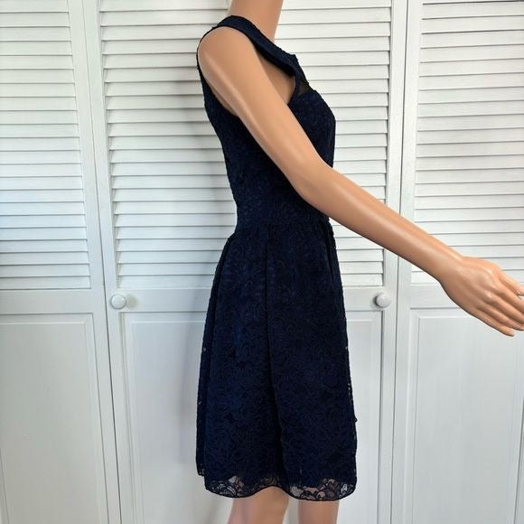 ABS Allen Schwartz Navy Blue Lace Sleeveless Fit & Flare Dress Size 6