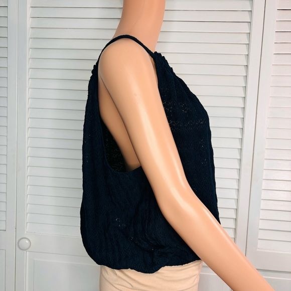 *NEW* RAMY BROOK Navy Blue Texture Noah Sleeveless Tank Top Shirt Size Large