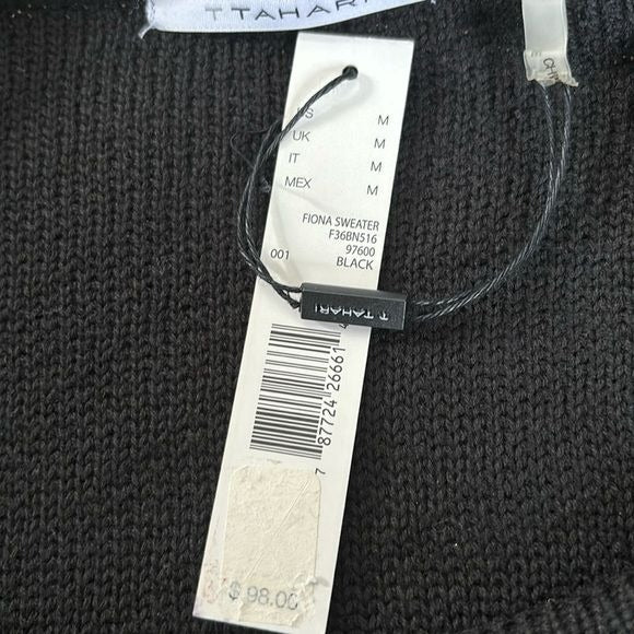 *NEW* T TAHARI Black Fringe Knit Sweater Cardigan