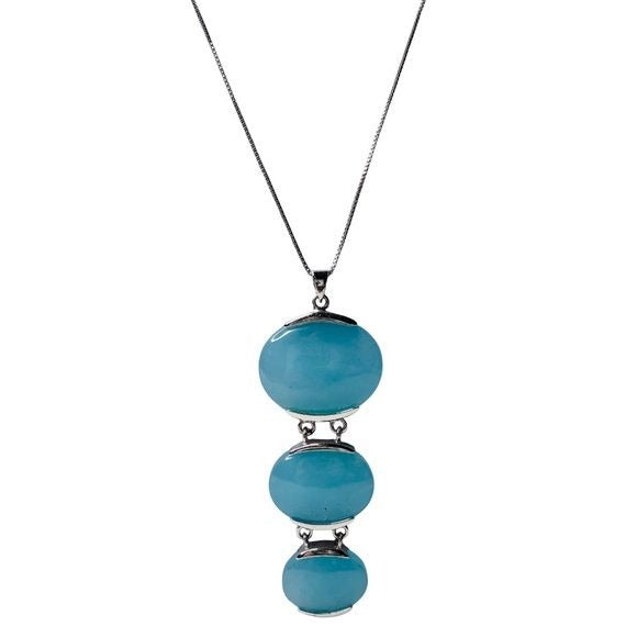 Sterling Silver Three Light Blue Chalcedony Necklace