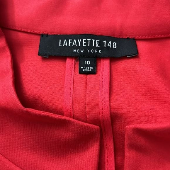 LAFAYETTE 148 Red Brenda Mandarin Collar Short Sleeve Sheath Dress Size 10