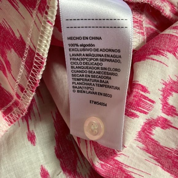 *NEW* ELLEN TRACY Fuschia Ikat Print Puff Sleeve Tiered Mini Dress Size XS