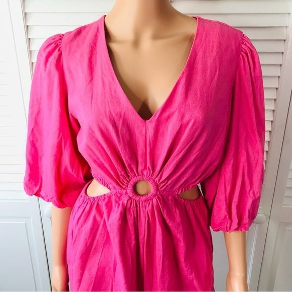 1. STATE Pink Balloon Sleeve Cut Out Romper