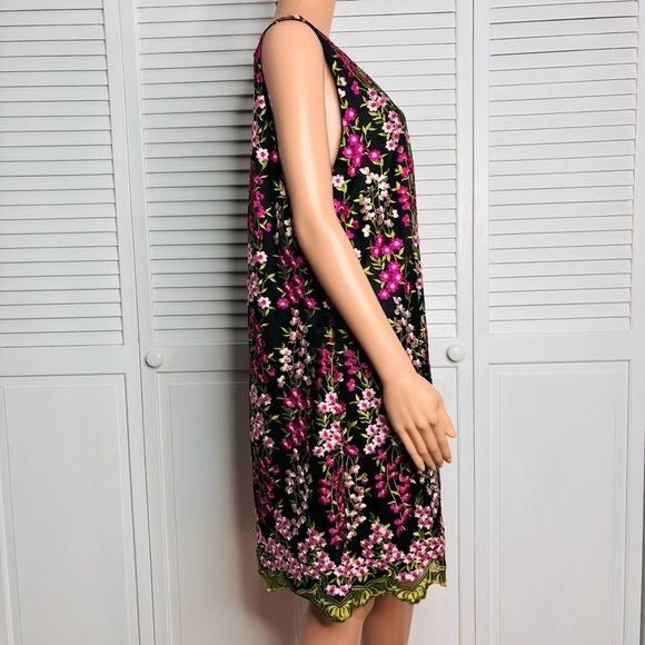 TAHARI ASL Embroidered Floral Shift Dress Size 16