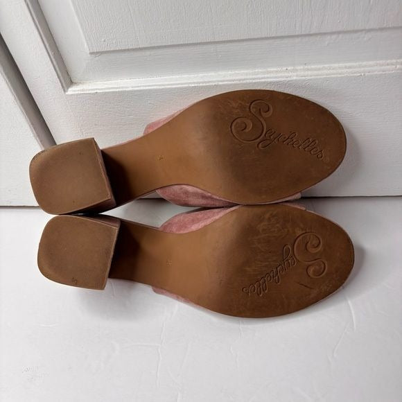 SEYCHELLES Commute Rose Suede Leather Peep-Toe Mules