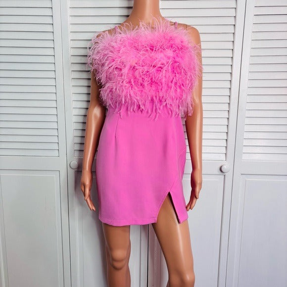 *NEW* INA Feathered Tube Dress in Pink Size Small