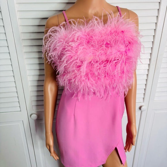 *NEW* INA Feathered Tube Dress in Pink Size Small