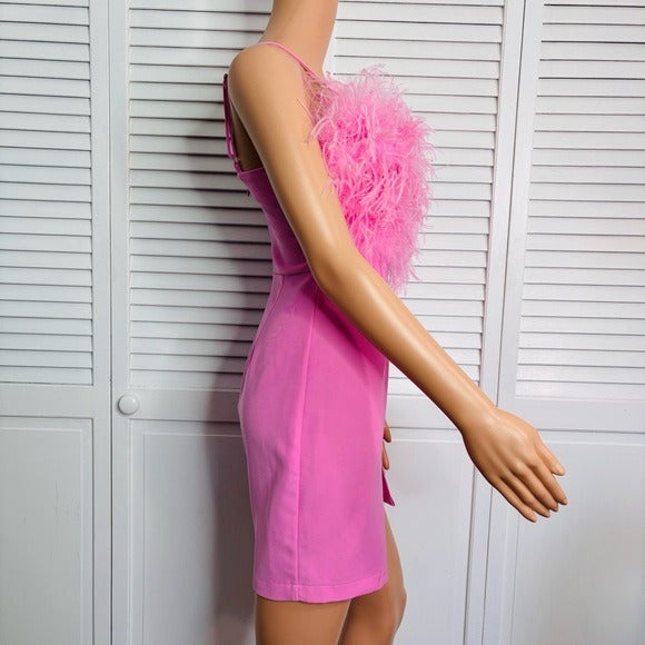 *NEW* INA Feathered Tube Dress in Pink Size Small