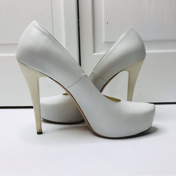R & RENZI GIANMARCO LORENZI White Leather Stiletto Heels Size 9