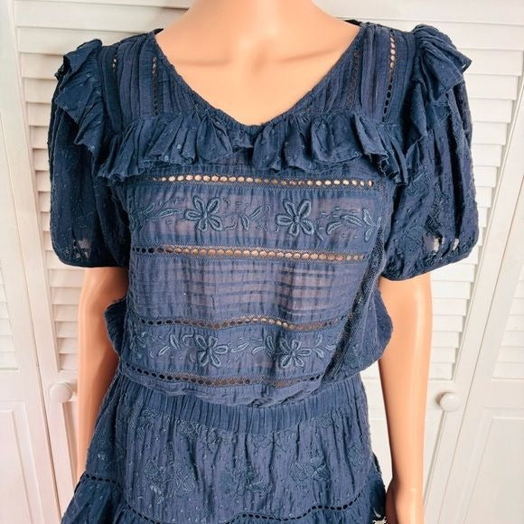 LOVE SHACK FANCY Navy Blue Cotton Short Dress Size Medium