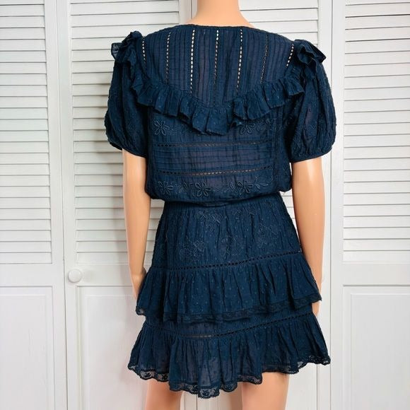LOVE SHACK FANCY Navy Blue Cotton Short Dress Size Medium