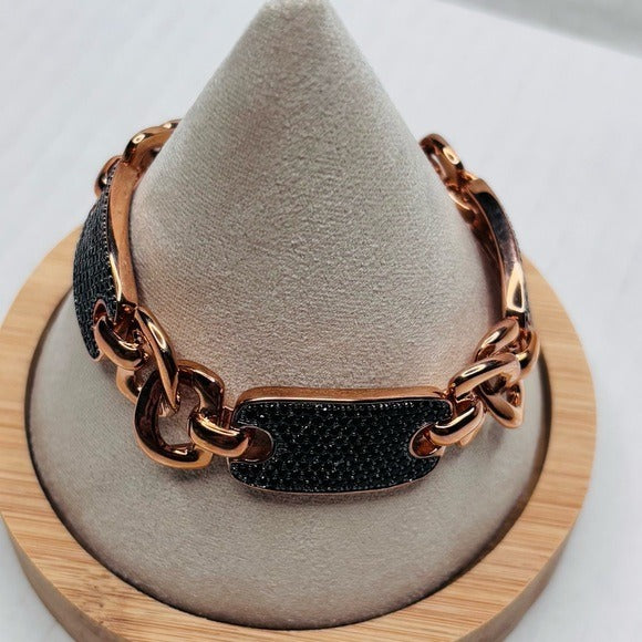 BRONZO ITALIA Rose Gold Color Bronze Black Spinel Bracelet