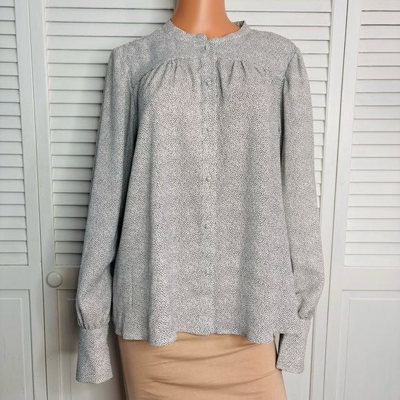 RACHEL ZOE White Black Polka Dot Button Down Blouse Size XL