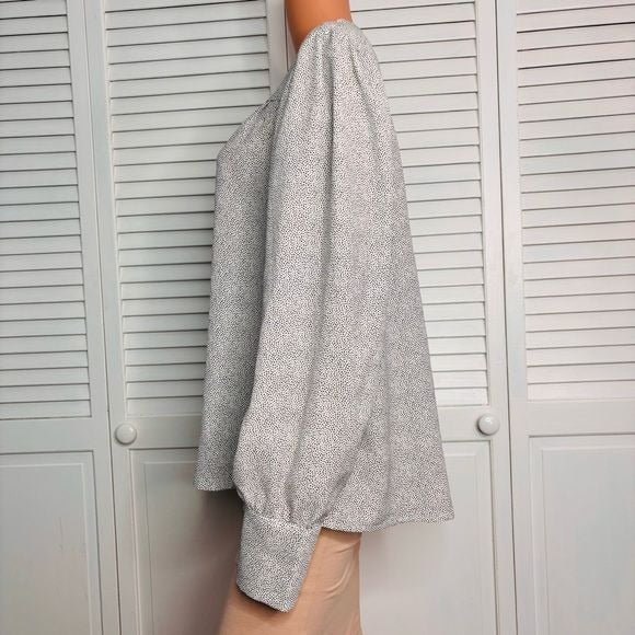 RACHEL ZOE White Black Polka Dot Button Down Blouse Size XL