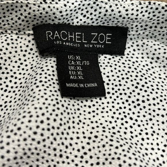 RACHEL ZOE White Black Polka Dot Button Down Blouse Size XL