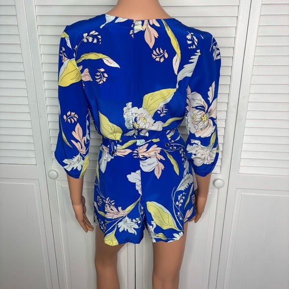 New YUMI KIM Liz Silk Romper in Eastern Garden Royal Blue Size XXS