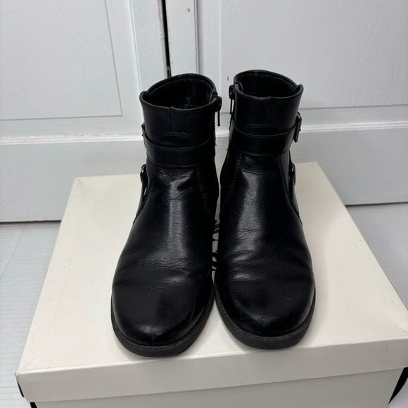 ANNE KLEIN Iflex Lynzee Black Leather Ankle Boots Size 6.5
