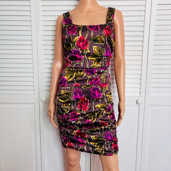 JAY GODFREY Floral Sleeveless Satin Body-con Dress Size 8