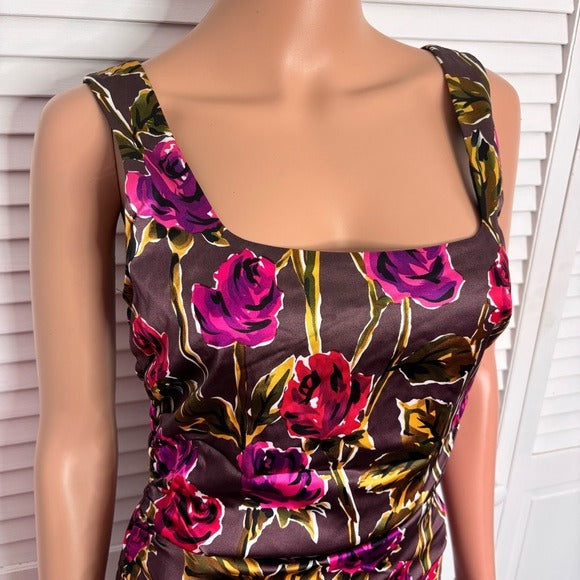 JAY GODFREY Floral Sleeveless Satin Body-con Dress Size 8