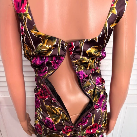 JAY GODFREY Floral Sleeveless Satin Body-con Dress Size 8