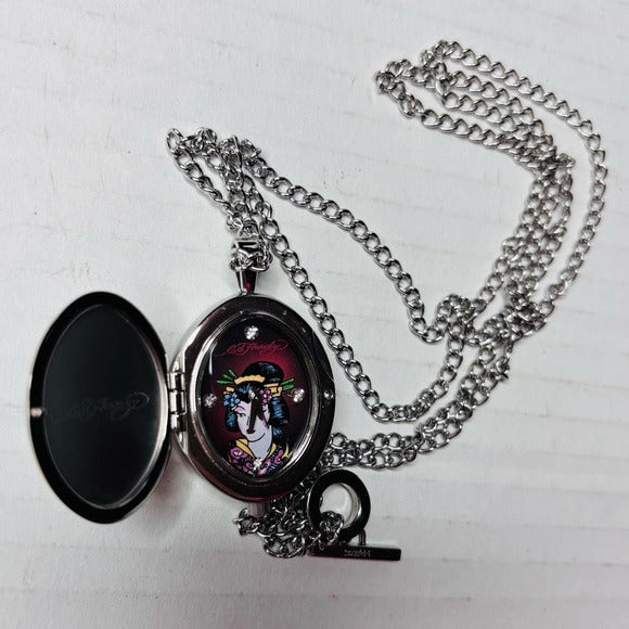 ED HARDY Geisha Silver-Tone Locket-Style Pendant Necklace