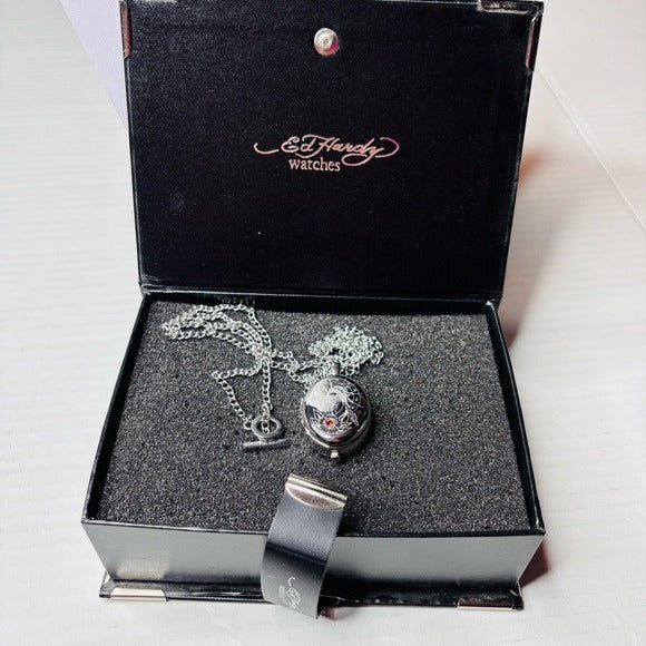 ED HARDY Geisha Silver-Tone Locket-Style Pendant Necklace