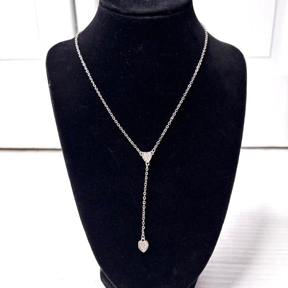 NEW BRIGHTON Silver Plated Starry Night Y Heart Crystal Lariat Reversible Necklace