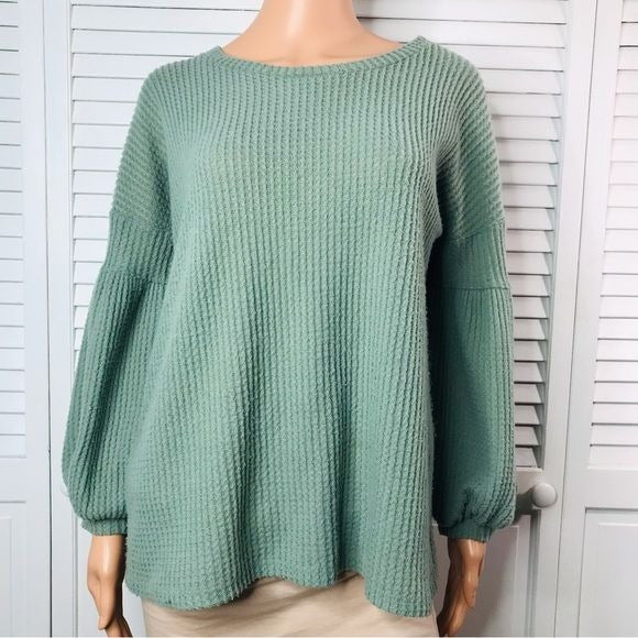 CHERISH Green Waffle Knit Sweater Size Small