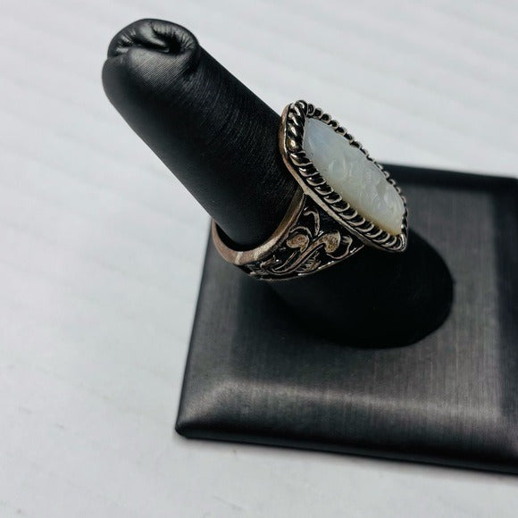CAROLYN POLLACK 925 silver Carved Mother of Pearl Inlay Ring Size 8