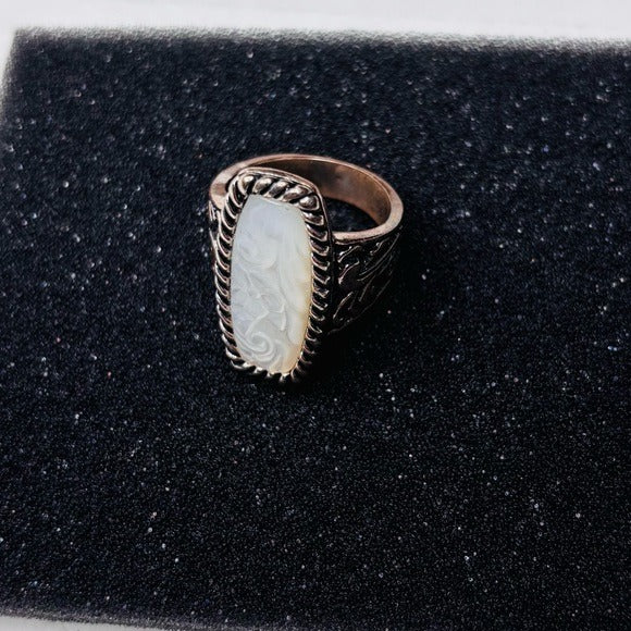 CAROLYN POLLACK 925 silver Carved Mother of Pearl Inlay Ring Size 8