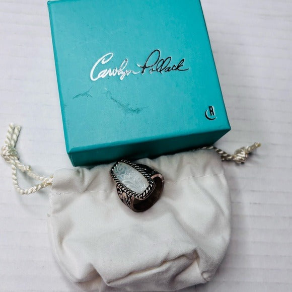 CAROLYN POLLACK 925 silver Carved Mother of Pearl Inlay Ring Size 8