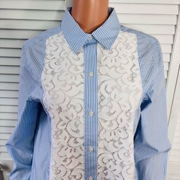 DRAPER JAMES Lucy Embellished Lace Button Down Shirt Size 8