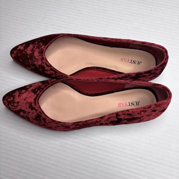 *New* JUSTFAB Burgundy Rainy Flats Velour Size 9