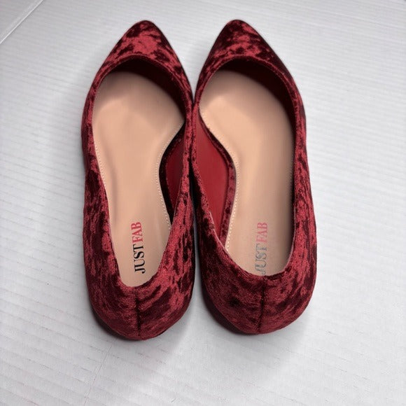*New* JUSTFAB Burgundy Rainy Flats Velour Size 9