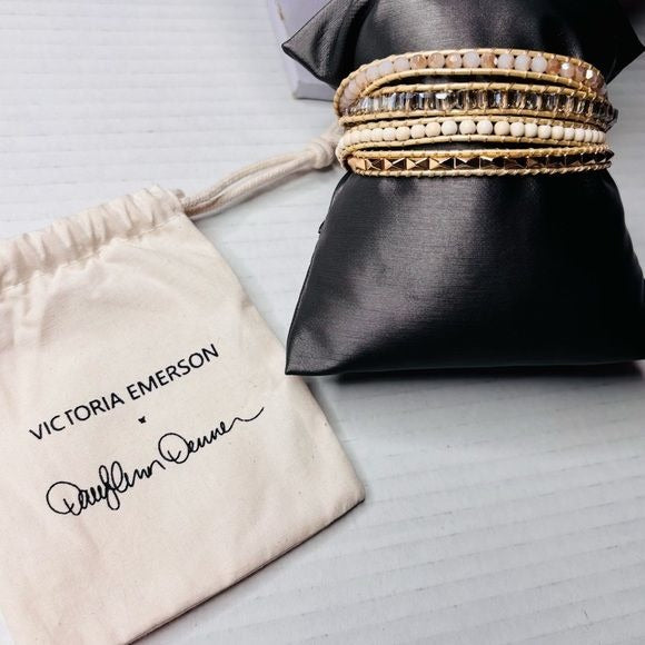 *New* VICTORIA EMERSON X DARLYANN DENNER Neutral Gold Crystal Wrap Bracelet