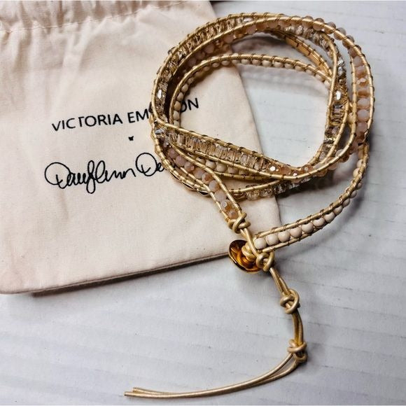 *New* VICTORIA EMERSON X DARLYANN DENNER Neutral Gold Crystal Wrap Bracelet
