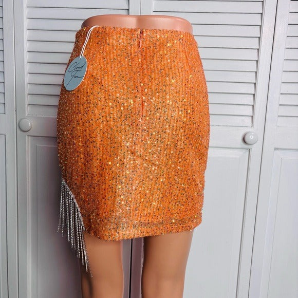 *New* CLOUD TEN Orange Sequin Skirt Size Small