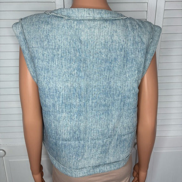 New MISS ME Blue Denim Sequins Plaid Vest Size Medium