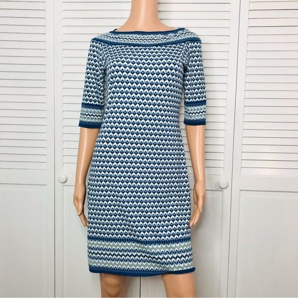 MAX STUDIO Blue Abstract Half Sleeve Dress Size Small