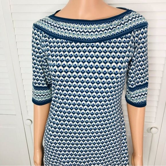 MAX STUDIO Blue Abstract Half Sleeve Dress Size Small